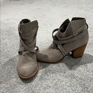 Sam Edelman Grey Suede Wrap Ankle Boots